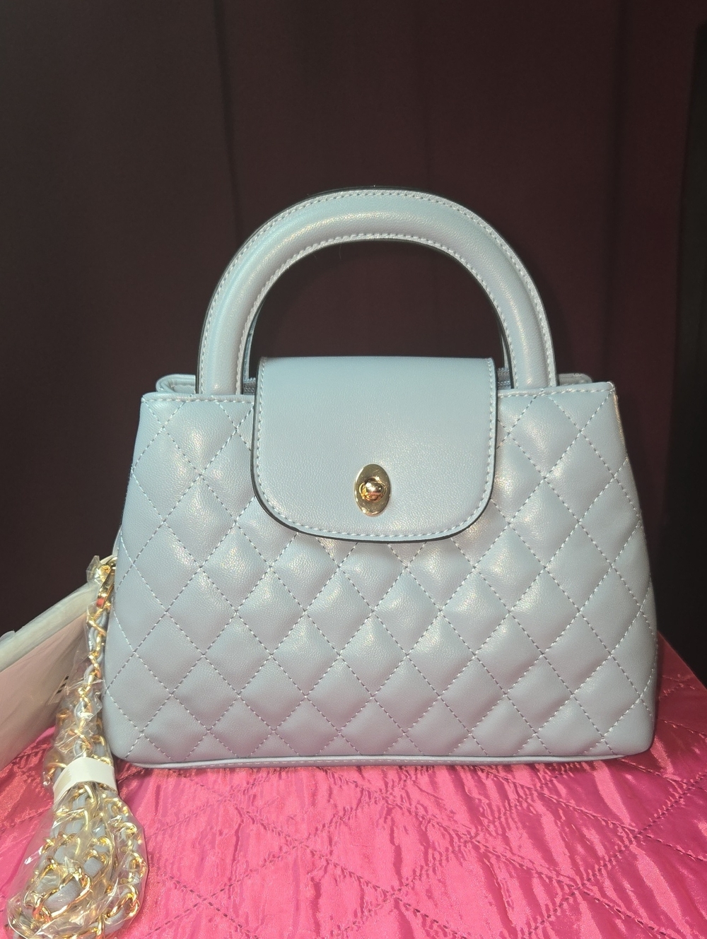 Classic Quilted Top-Handle Bag in Light Blue